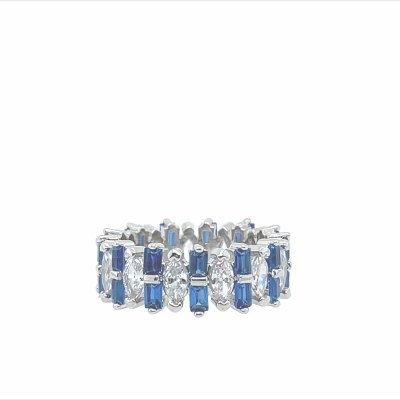 Size 5 Blue Cubic Zirconia Bars Sterling Silver Plated Ring