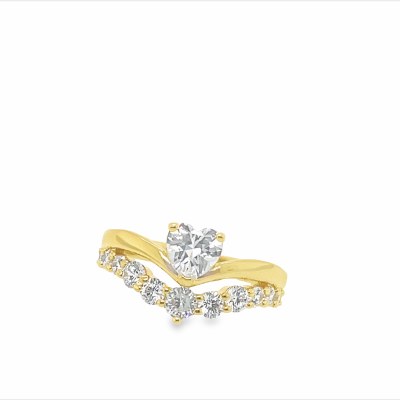 Size 10 Heart Shaped Cubic Zirconia Gold Sterling Silver Plated Ring