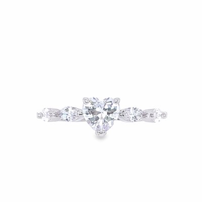 Size 9 Heart Shaped Cubic Zirconia Sterling Silver Plated Ring