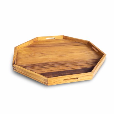 24" Hexagon Teak Wood Tray MMG131