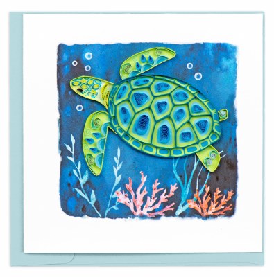 6" Square Blue and Green Sea Turtle Quilling Card