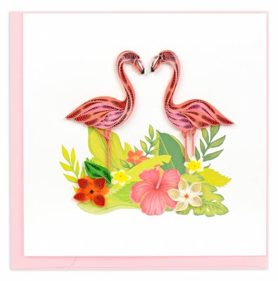 6" Square Two Flamingos Quilling Card