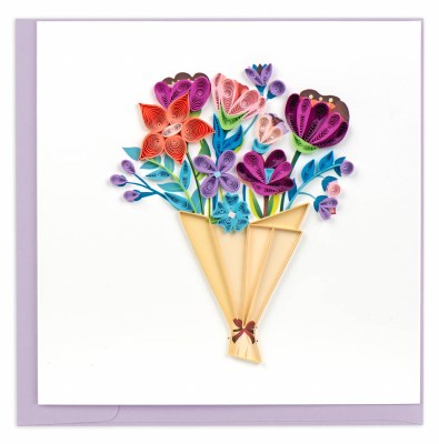 6" Square Multicolor Flower Bouquet Quilling Card