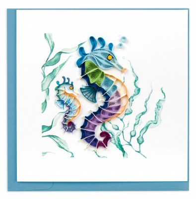 6" Square Colorful Seahorse Quilling Card