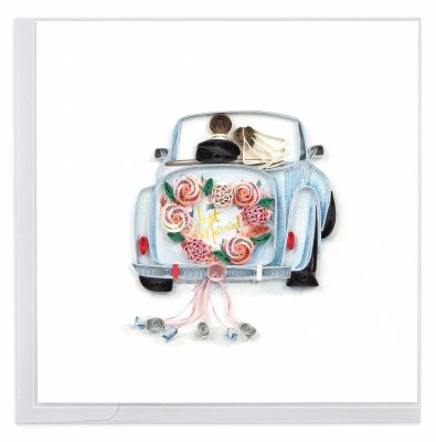 6" Square "Just Married" Couple in a Car Quilling Card
