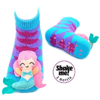 Size 0-1 Years Rainbow Mermaid Baby Rattle Socks