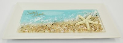 6" x 10" Turquoise Ceramic "Sanibel Island" Beach Tray