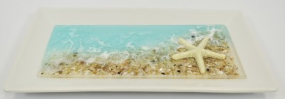 6" x 10" Turquoise Ceramic Beach Tray