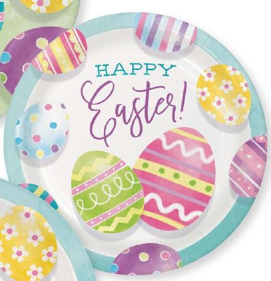 Pack of 8 7" Round "Happy Easter" Egg Paper Plates