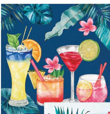 Tropical Cocktails on Dark Blue Lunch Napkins