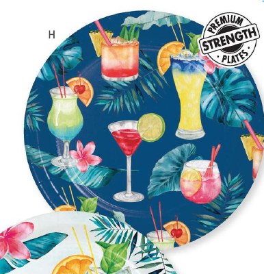 Pack of 8 7" Round Tropical Cocktails Paper Plates