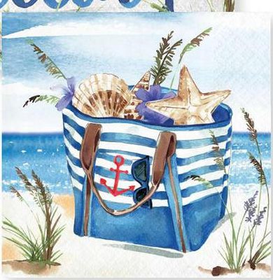 Tote Bag Filled With Shells on the Beach Beverage Napkins