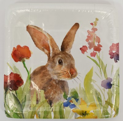 Pack of Eight 7" Sq Brown Bunny in Wildflowers Paper Plates