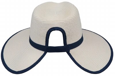 4" Brim White and Navy Band Ponytail Hat