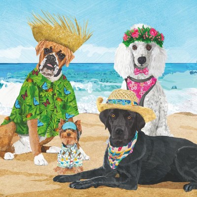 5" Square Dogs Beach Party Beverage Napkins