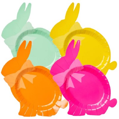 Pack of Eight 8" Bunny Shaped Assorted Colors Easter Paper Plates