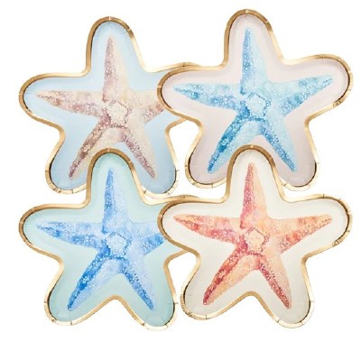 Pack of Eight 8" Assorted Starfish Paper Plates