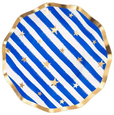 Pack of Eight 8" Round Blue Stripes and Stars Paper Plates