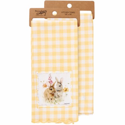 28" x 18" Yellow Gingham Bunnies Kitchen Towel