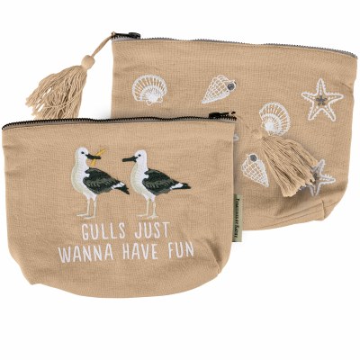 7" x 10" "Gulls Just Wanna Have Fun" Seashells Reversible Zip Pouch