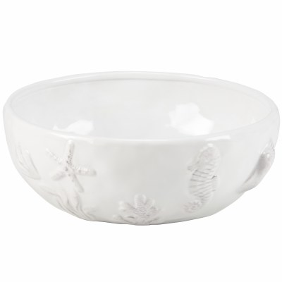 9" Round Distressed White Sealife Ceramic Bowl