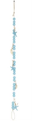 33" Bright Blue Wood Beads and Faux Shell Garland