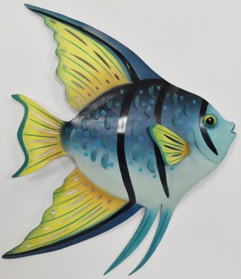 16" Right Facing Blue Angelfish Coastal Metal Wall Art Plaque