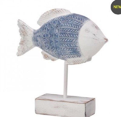 9" Blue and White Polyresin Fish on a Stand
