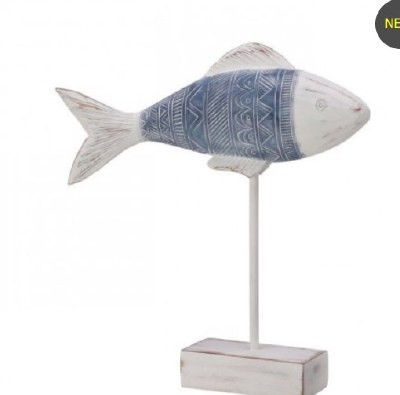 13" Blue and White Polyresin Fish on a Stand