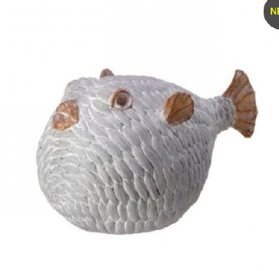 7" Gray and Brown Polyresin Puffer Fish Figurine