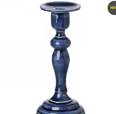 9" Dark Blue Metal Taper Candleholder