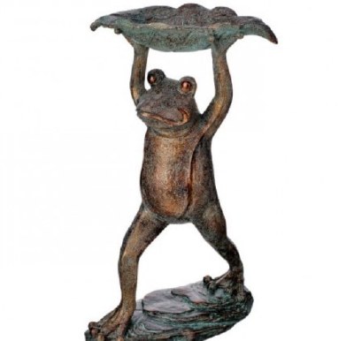 18" Bronze Polyresin Frog Holding a Leaf Statue
