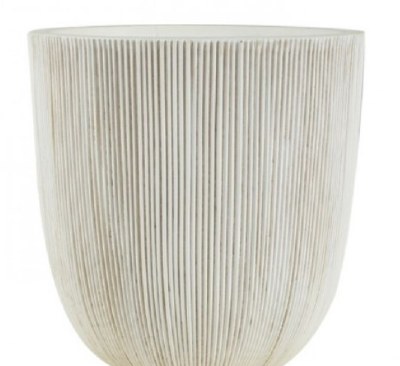 12" Round White Grooved Polyresin Pot