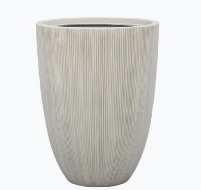 15" Round White Grooved Polyresin Pot