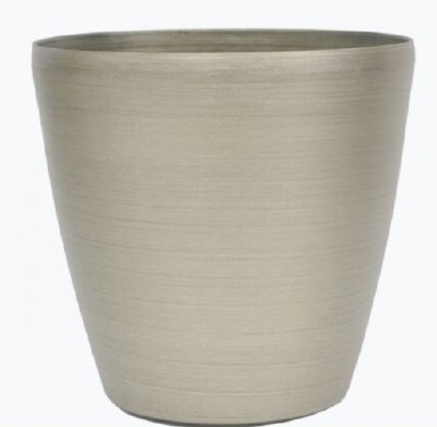 14" Round Brushed Champagne Polyresin Planter