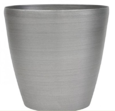 14" Round Brushed Silver Polyresin Planter