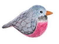 2" Gray and Pink Polyresin Bird Figurine