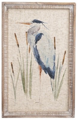 20" x 16" Blue Heron With Cattails Coastal Gel Textured Framed Print
