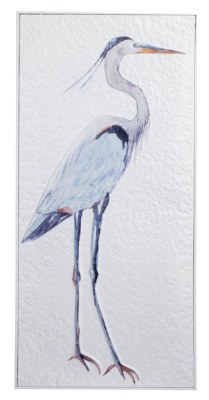 30" x 14" Blue Heron on White Coastal Metal Wall Plaque