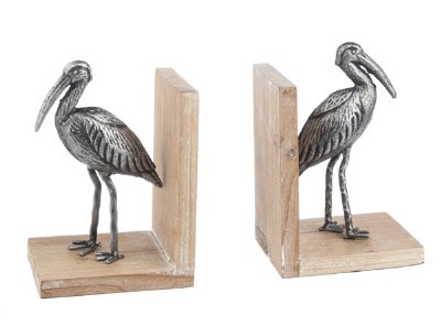 7" Distressed Silver and White Wash Ibis Book Ends
