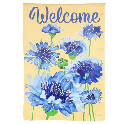 44" x 28" "Welcome" Large Blue Flowers Flag