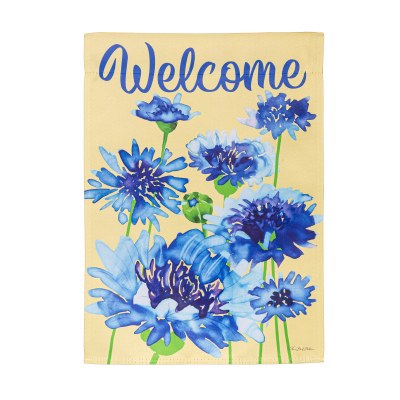 18" x 13" "Welcome" Blue Flowers Mini Garden Flag