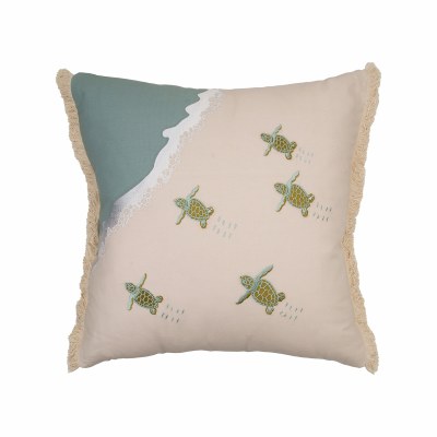 20" Square Sea Turtle Hatchlings Decorative Coastal Pillow
