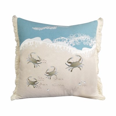 20" Square Crabs Scuttle into the Waves Decorative Coastal Pillow