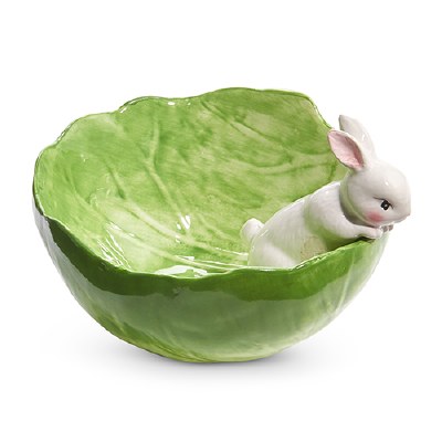 6" Round Green Cabbage Bowl With a Bunny