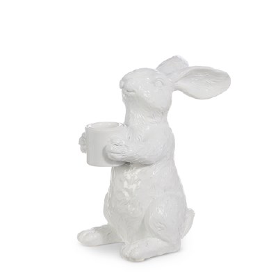 6" White Polyresin Bunny Taper Candleholder