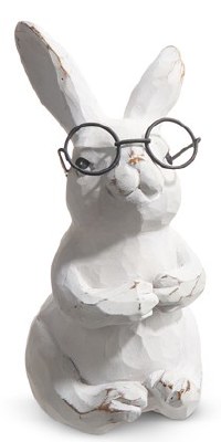 6" White Polyresin Bunny Sitting Wearing Glasses