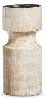 8" White Wash Notch Wood Pillar Candleholder