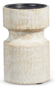 6" White Wash Notch Wood Pillar Candleholder