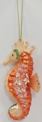 Glass Coral Seahorse Ornament